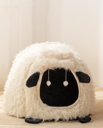 Mushroom Cat Bed Chocolate Cookie Cat Beds for Indoor Cats Mushroom Cow Shape Cat Cave Bed Cat Tent with Removable & Washable Cushion Pillow Cat House Bed for Cats Small Dogs ﻿ (White Sheep)