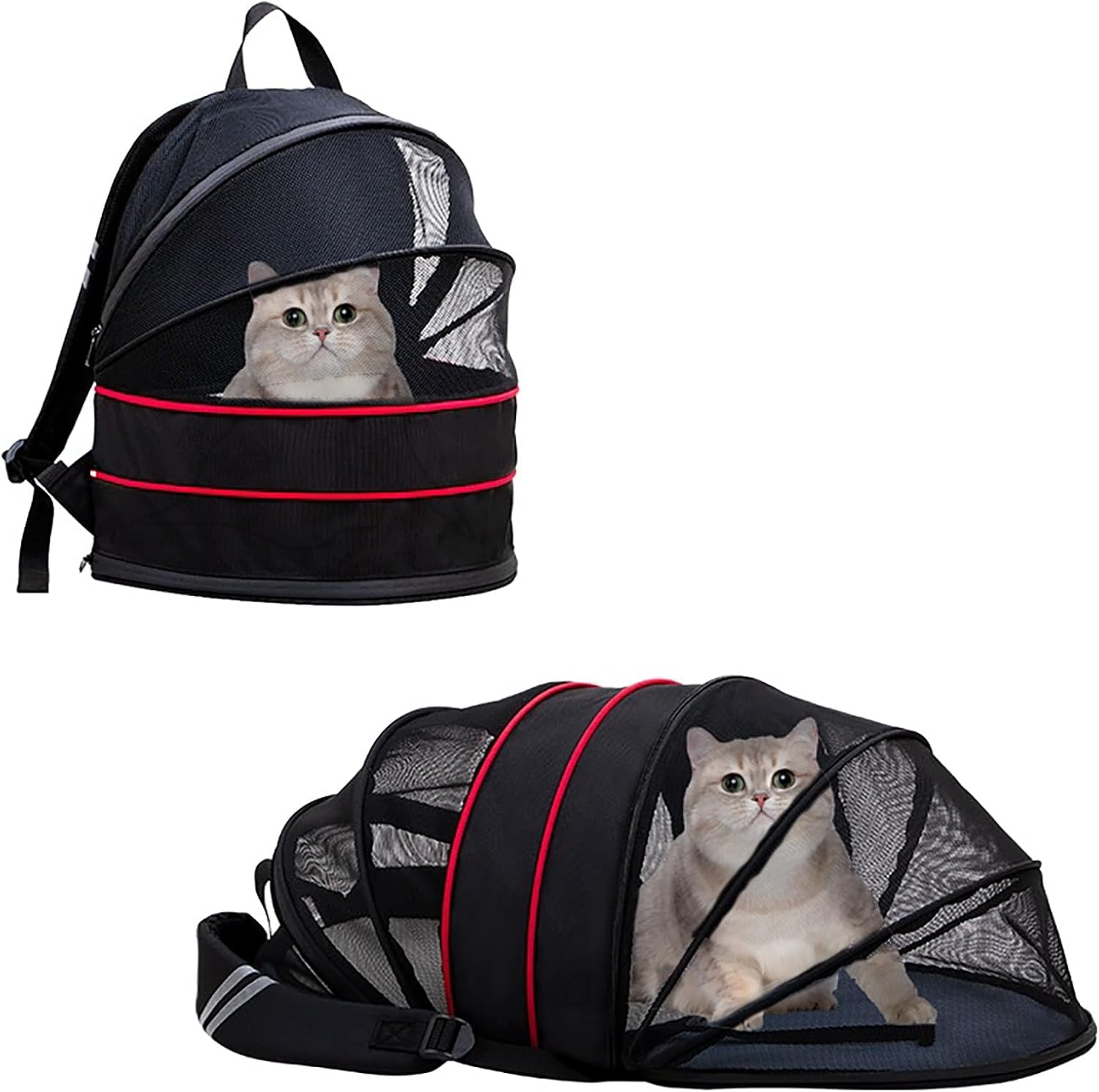 Expandable Cat Backpack Carrier, Cat Backpack with Breathable Mesh for Hiking/Travel/Camping, Large Cat Backpack Fits Up to 12 lbs, Cat Carrier for Small Pubby,(Black)