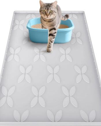 Cat Litter Mat, Large 34" x 22" Litter Box Mat, Waterproof Silicone Litter Mat for Litter Box, Non-Slip, Easy to Clean (Light Grey)
