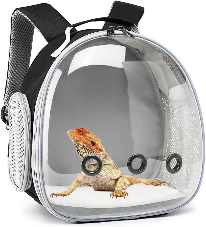 Small Animal Carrier Backpack Space Capsule Bubble Window Carrier Backpack for Lizard Guinea Pig (Black)