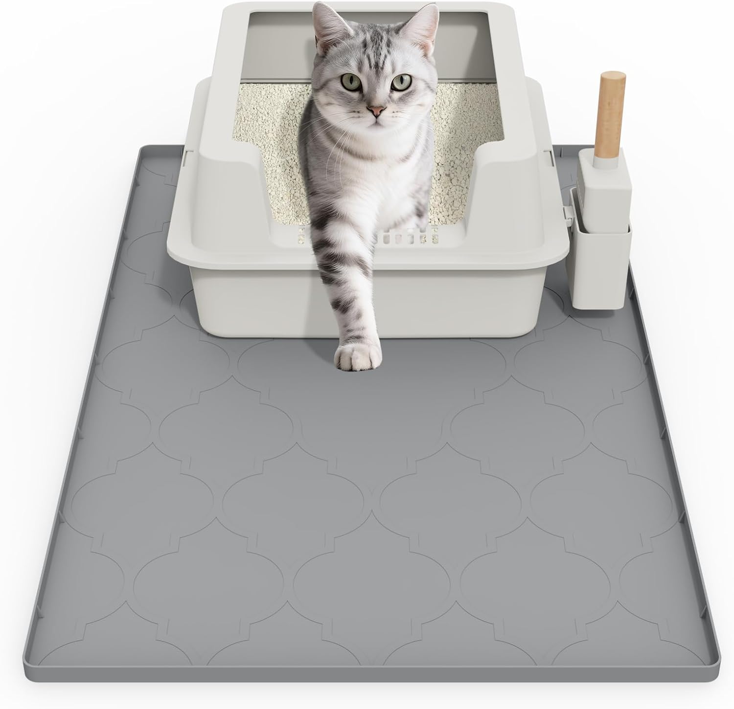 Cat Mat for Litter Box, 34" X 22" Large Silicone Cat Litter Trapping Mat, Easy Clean for Scatter Control, Soft on Kitty Paws, Waterproof, Urine-Proof, Non-Slip Kitty Litter Mat for Floor, Gray