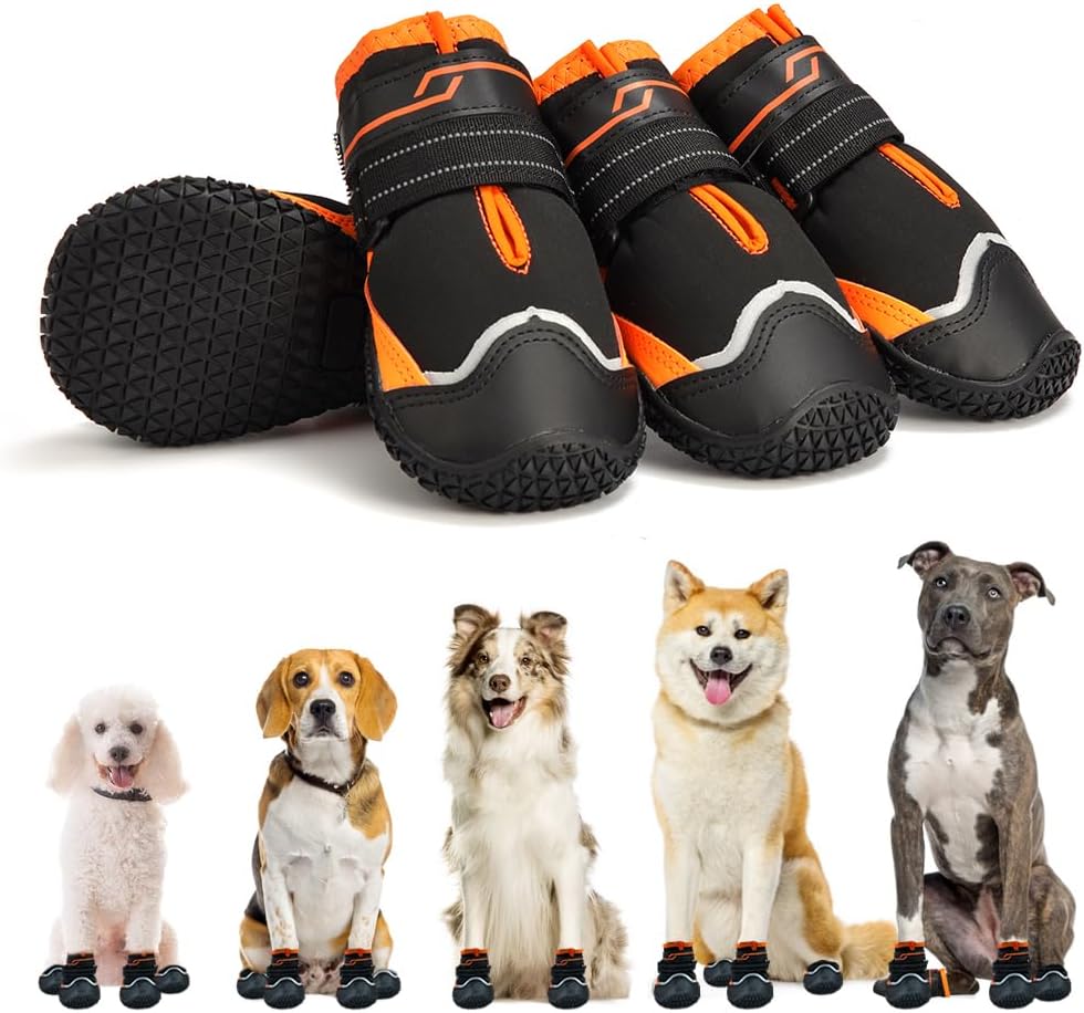 Dog Shoes for Large Dogs Anti-Slip Dog Boots & Paw Protectors for Hot Pavement Waterproof Small Medium Large Dog Booties for Rainy Day Summer Hiking Winter Snowy Day Dog Booties 4PCS