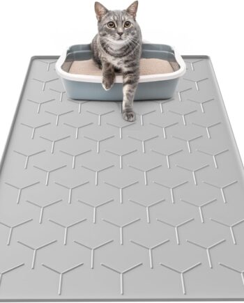 Cat Mat for Litter Box, Large 34" X 22" Cat Litter Mat, Waterproof Silicone Pad for Floor, Gray