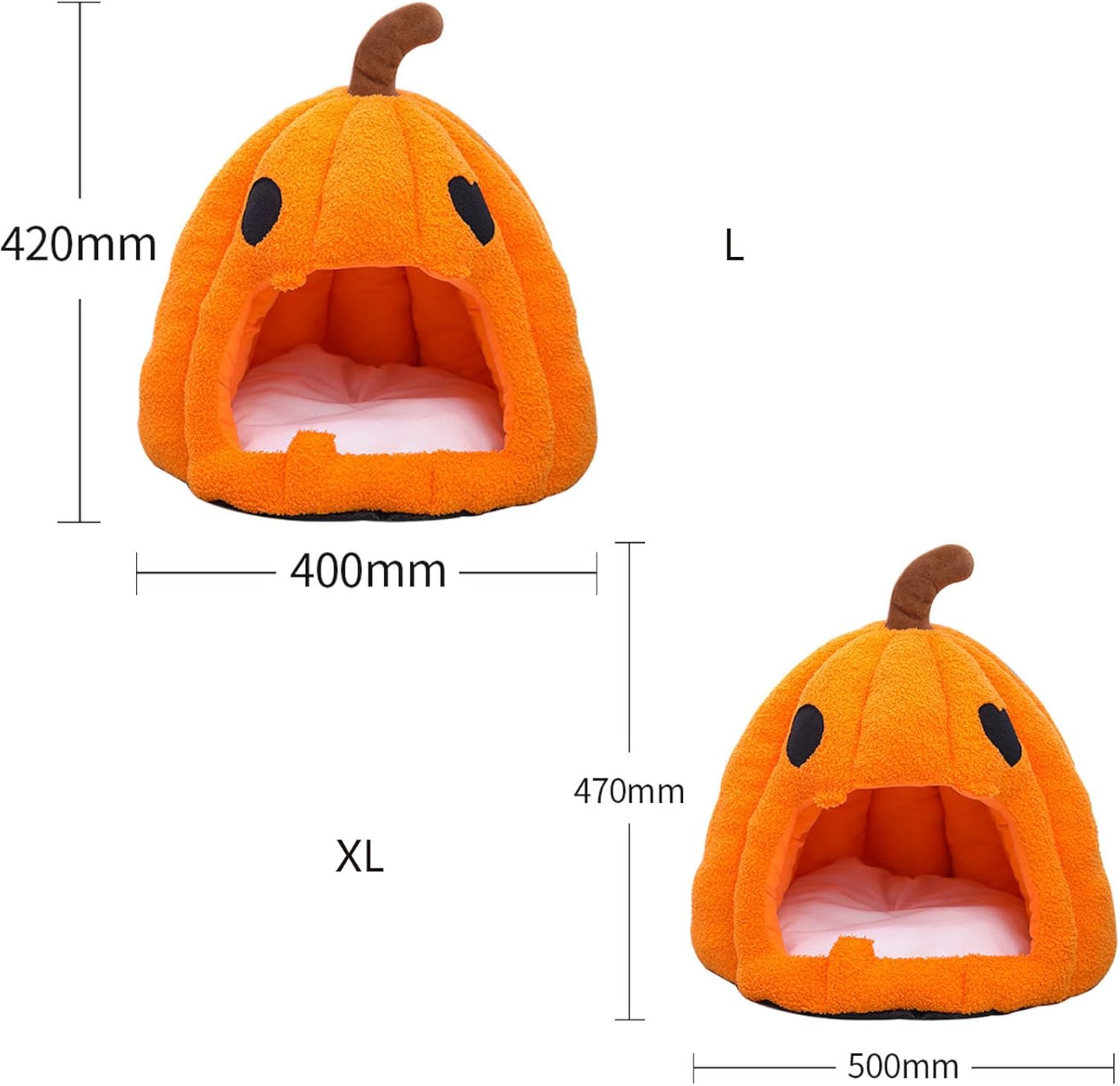 Halloween Pumpkin Cat Nest, Autumn and Winter Warm Cat House, Semi-Enclosed Cat and Dog Kennel with Removable Washable Cushioned Pillow, Non-Slip Bottom,XL