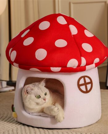 Mushroom Cat Bed Chocolate Cookie Cat Beds for Indoor Cats Mushroom Cow Shape Cat Cave Bed Cat Tent with Removable & Washable Cushion Pillow Cat House Bed for Cats Small Dogs