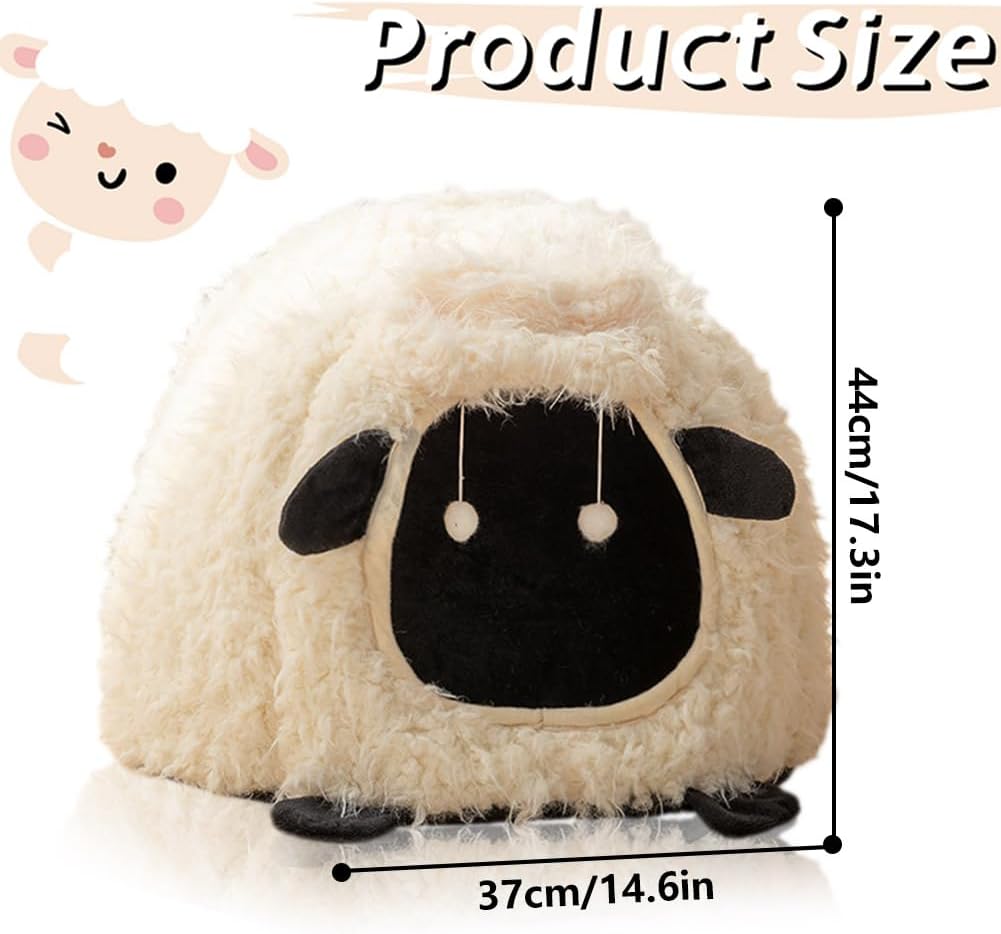 Mushroom Cat Bed Chocolate Cookie Cat Beds for Indoor Cats Mushroom Cow Shape Cat Cave Bed Cat Tent with Removable & Washable Cushion Pillow Cat House Bed for Cats Small Dogs (White Sheep)