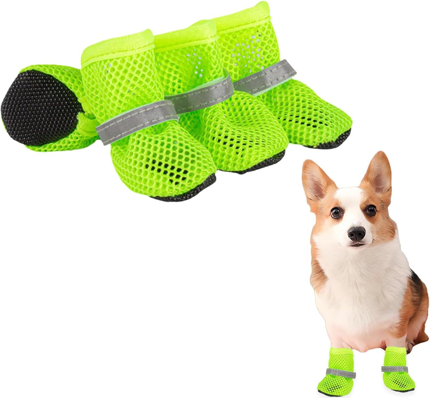 Summer Breathable Dog Shoes for Small Dogs, Breathable Mesh Dog Boots for Summer Hot Pavement, Reflective Adjustable Non Slip Paw Protectors for Small Dogs Cat Puppy (Green, S)