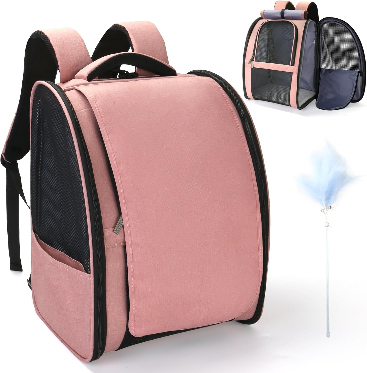 Cat Carrier Backpack, Airline-Approved Cat Puppy Backpack, Pet Travel Backpack with Shield, Foldable Ventilated Pet Carrier with Safety Leash for for Kitten Cat Small Dog Travel Hiking Vet (Pink)