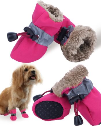 Dog Snow Boots, Dog Shoes for Winter, Dog Winter Boots for Small Medium Dogs Puppies, Dog Boots & Paw Protectors with Anti-Slip Sole and Plush, Pack of 4