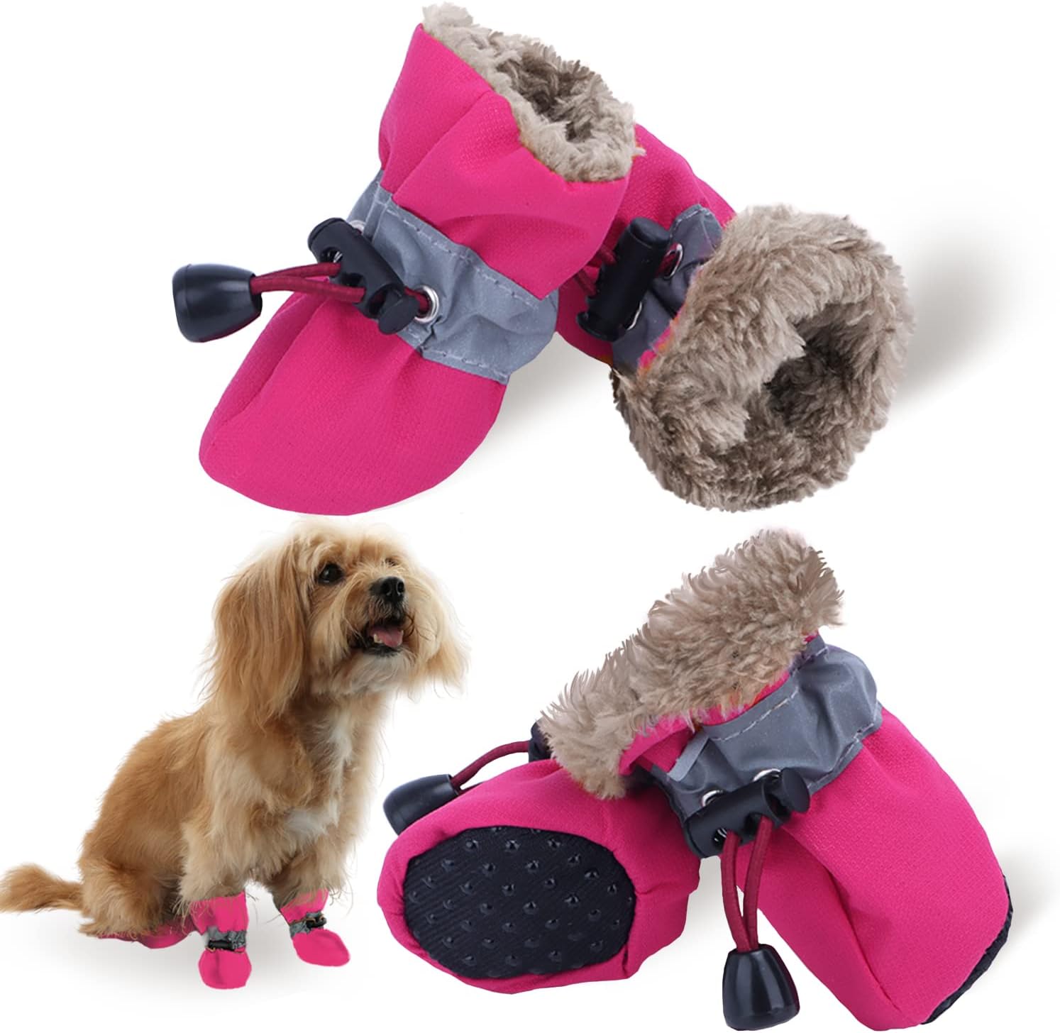 Dog Snow Boots, Dog Shoes for Winter, Dog Winter Boots for Small Medium Dogs Puppies, Dog Boots & Paw Protectors with Anti-Slip Sole and Plush, Pack of 4