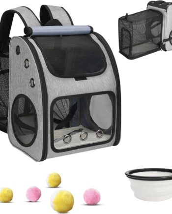 Upgraded Large Cat Backpack Carrier Expandable (Up to 33 lbs) with 6 Toy Balls & Folding Bowl with Lid - Odorless - Foldable Pet Backpack Carrier for Small Dogs - Portable Cat Travel Backpack