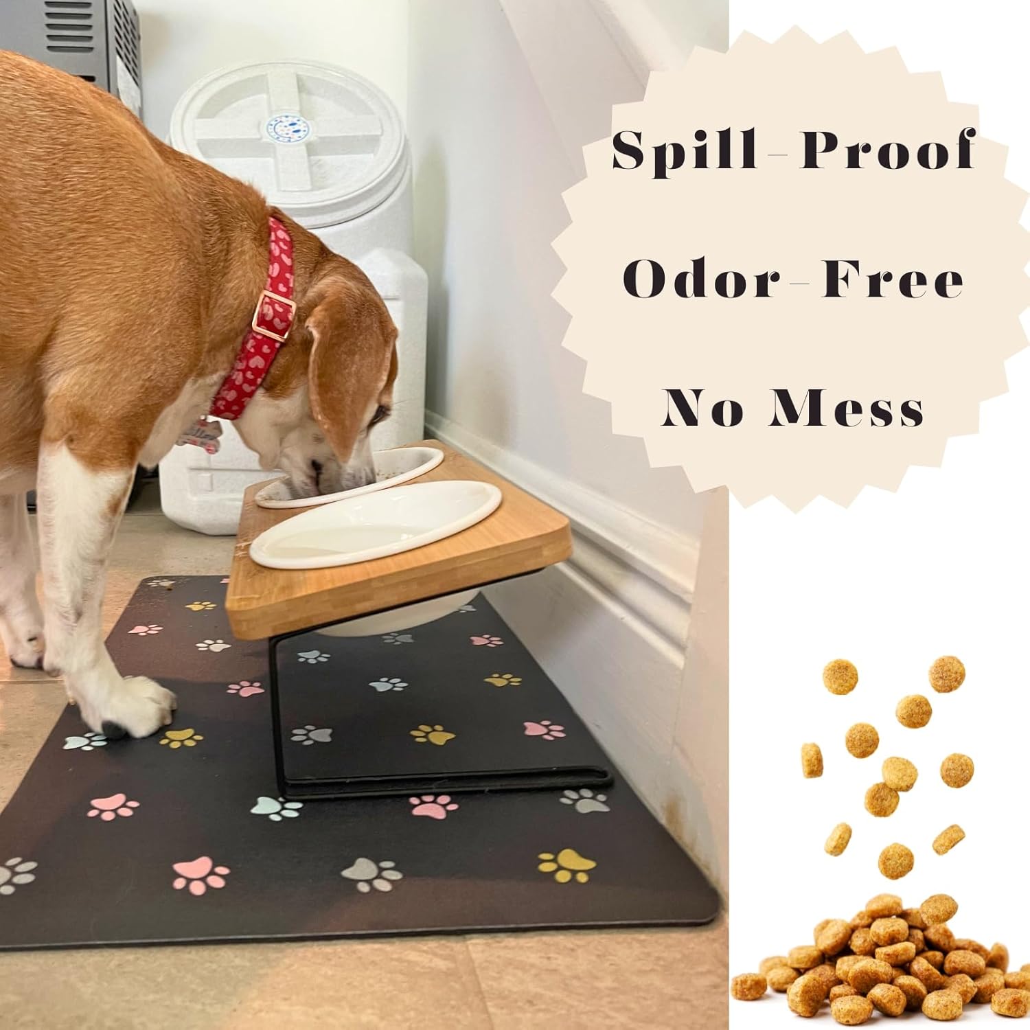 Cat Food Mat Absorbent Dog Mat for Food and Water Non Slip Quick Dry Dog Bowl Mats for Floors 19" X 12" Paw Dark Gray