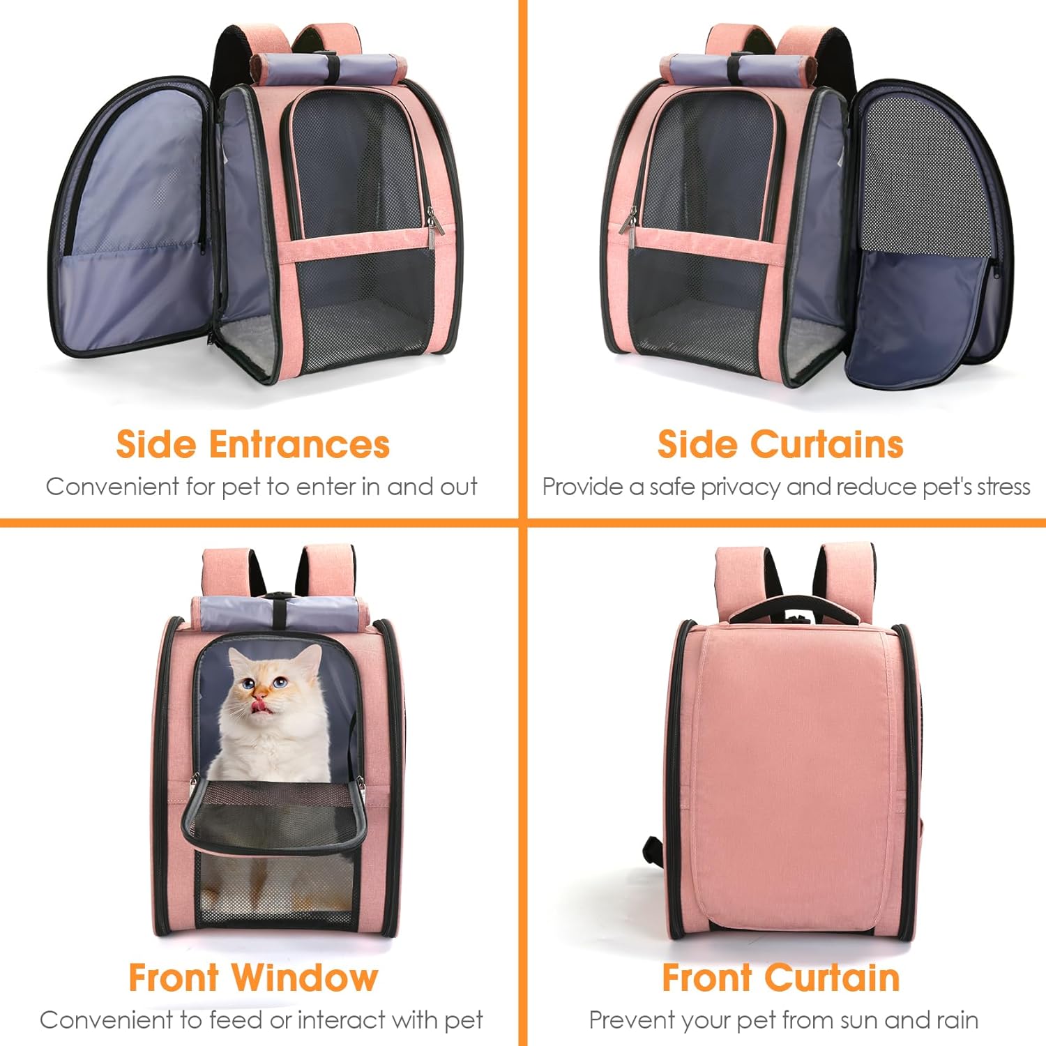 Cat Carrier Backpack, Airline-Approved Cat Puppy Backpack, Pet Travel Backpack with Shield, Foldable Ventilated Pet Carrier with Safety Leash for for Kitten Cat Small Dog Travel Hiking Vet (Pink)