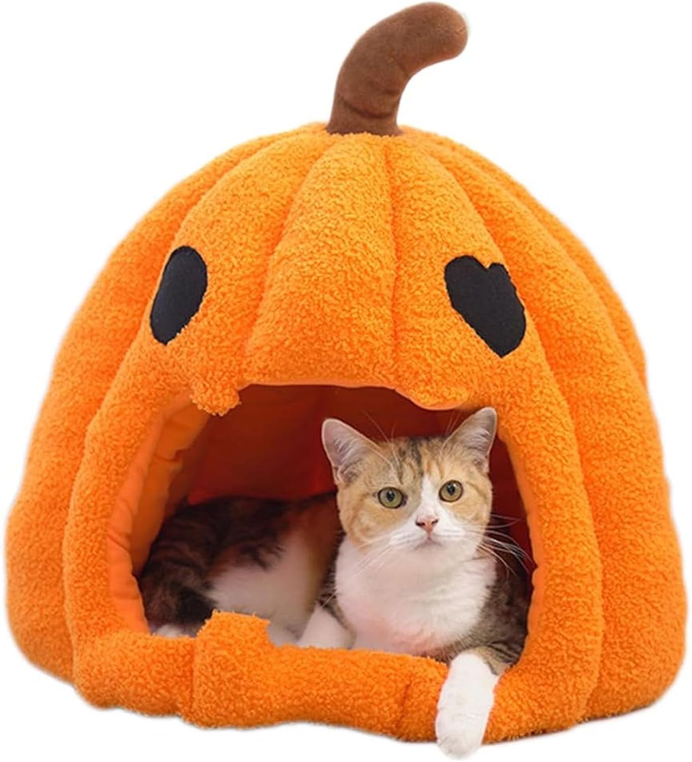 Halloween Pumpkin Cat Nest, Autumn and Winter Warm Cat House, Semi-Enclosed Cat and Dog Kennel with Removable Washable Cushioned Pillow, Non-Slip Bottom,XL