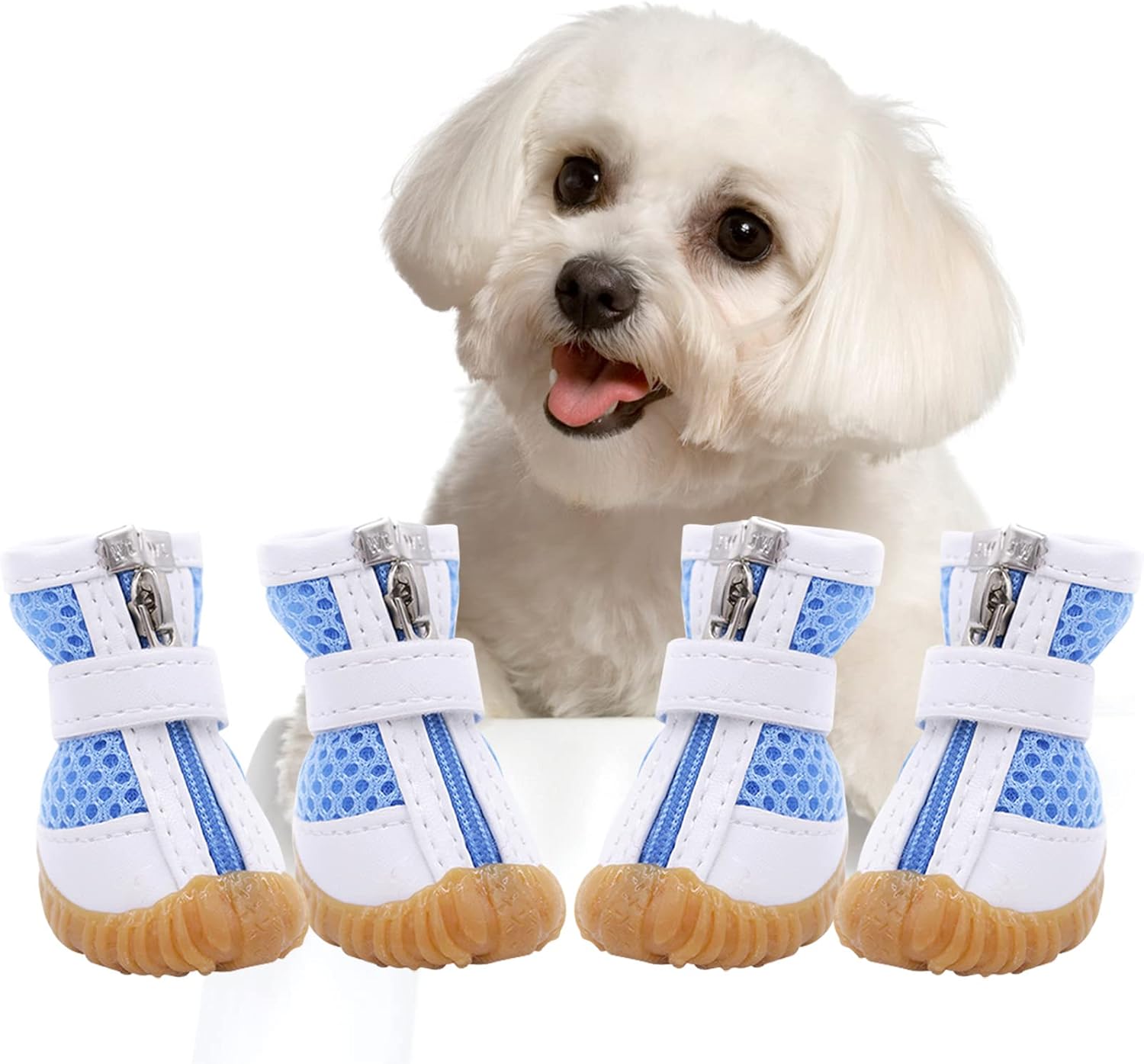 Mesh Dog Boots, Breathable Puppy Booties Sandals with Anti-Slip Sole and Zipper, Dog Shoes for Hot Pavement, Durable Pet Paw Protector
