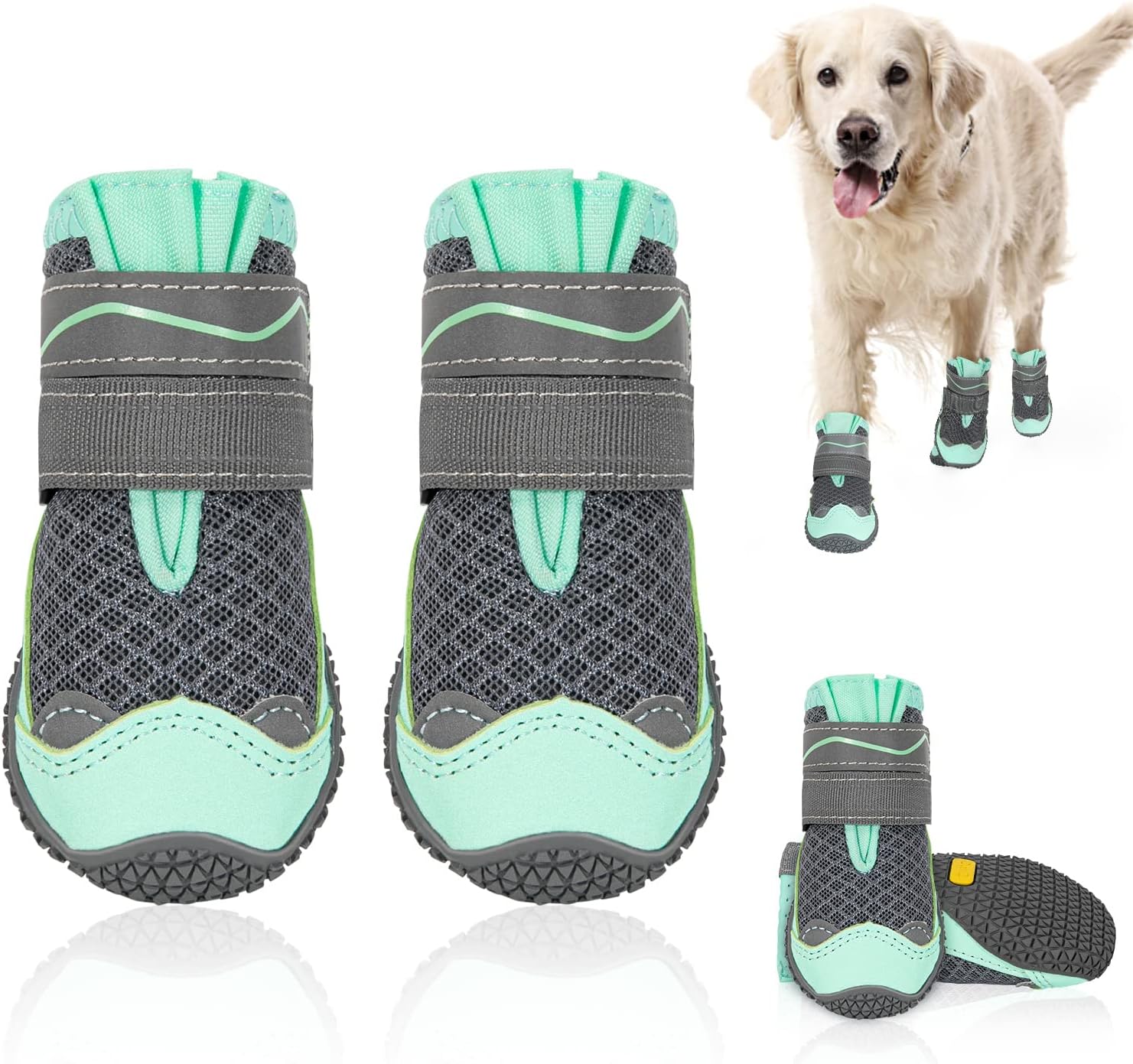 Dog Shoes for Large Small Medium Dogs - Breathable Dog Boots for Summer Hot Pavement, Paw Protector for Outdoor Walking Winter Snow, Anti-Slip Rubber Dog Booties for Hardwood Floor (Green, 6)
