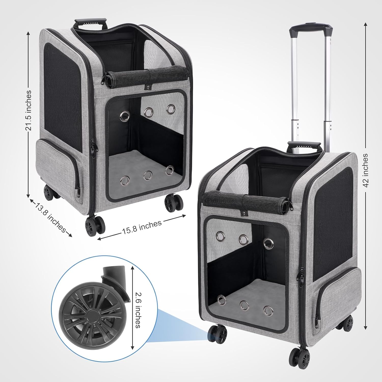 Extra Large Pet Carrier Backpack with Wheels Cats Under 30 Lbs, for Dogs Puppies Rabbits Other Animals Under 25 Lbs, Great for Travel/Hiking/Outdoor Use