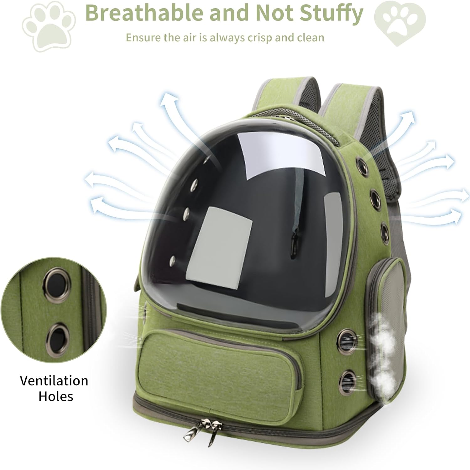 Cat Backpack Carrier for Cats and Small Dogs, Breathable Cat Bubble Backpack, Airline Approved Pet Travel Carrier for Hiking Camping Outdoor(Green)