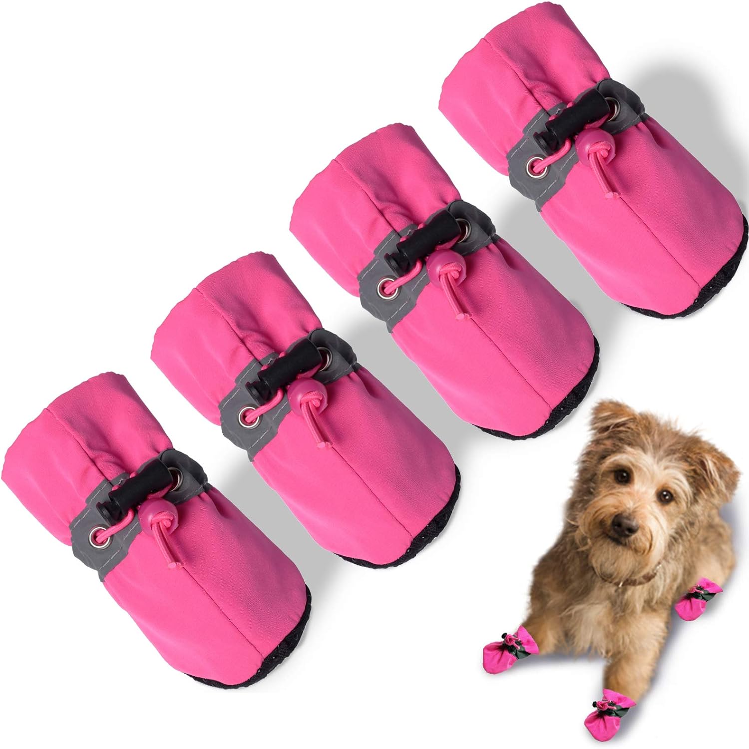 Dog Shoes for Hot Pavement, Anti-Slip Sole Dog Boots & Paw Protector Dog Booties with Reflective Straps Dog Shoes for Small Medium Dogs 4PCS Pink 3