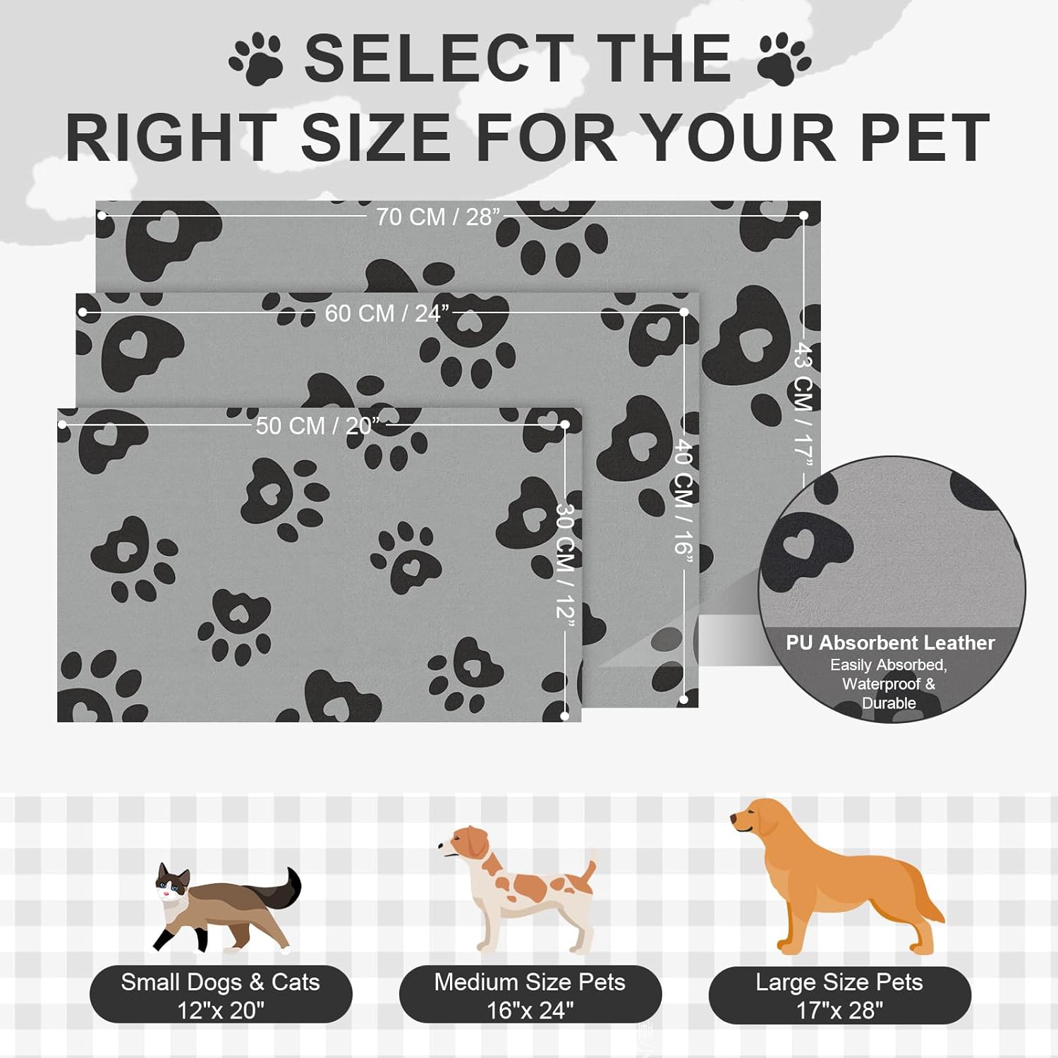 Pet Feeding Mats 16"x24"- Absorbent Dog Mat for Food and Water, Large Pet Food Mat, Rubber Mat for Dog Bowls, Pet Food Mats for Floor, Mat for Cat Food and Water Bowls, Dark Grey