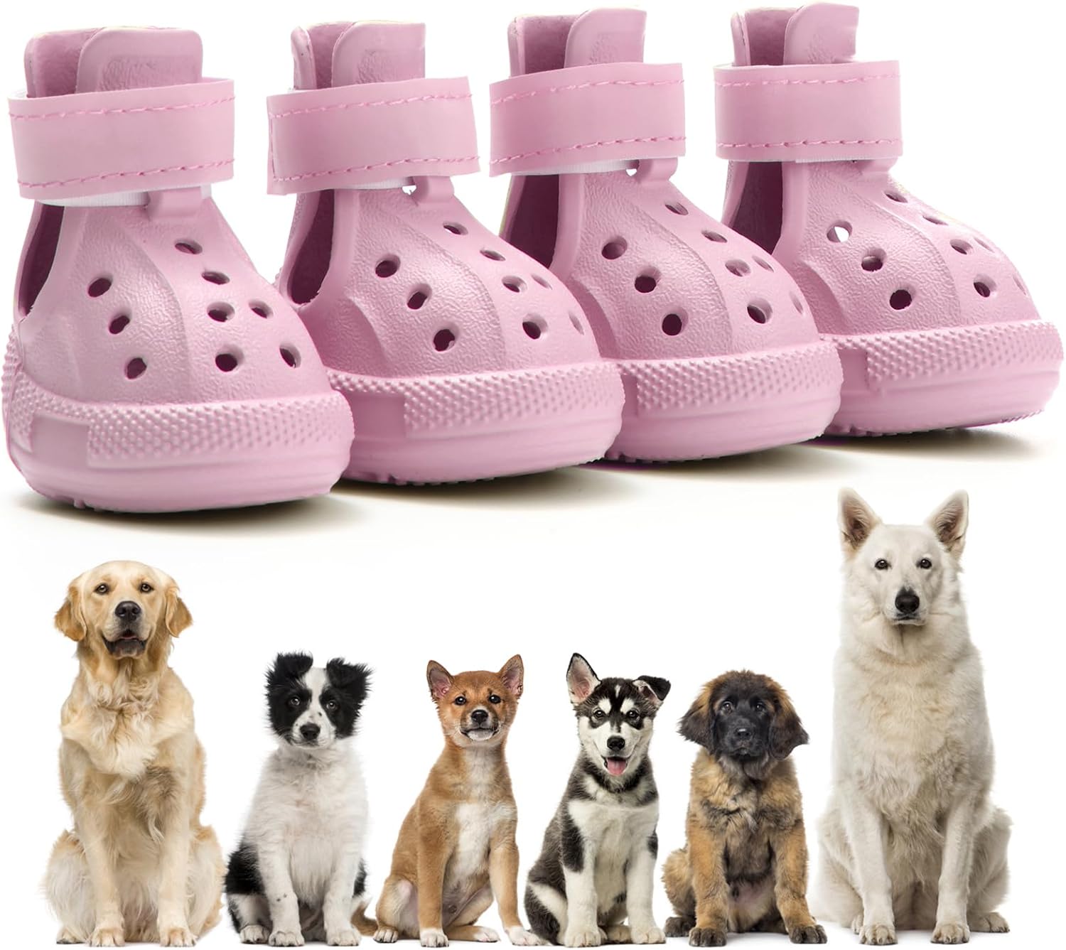 Dog Shoes for Hot Pavement,Non-Slip Waterproof Breathable Easy to Clean Put On and Take Off Dog Boots,Paw Protector for Hot Summer Roads Winter Snow (Pink, Size 8:(3.15"x2.56")(L*W))