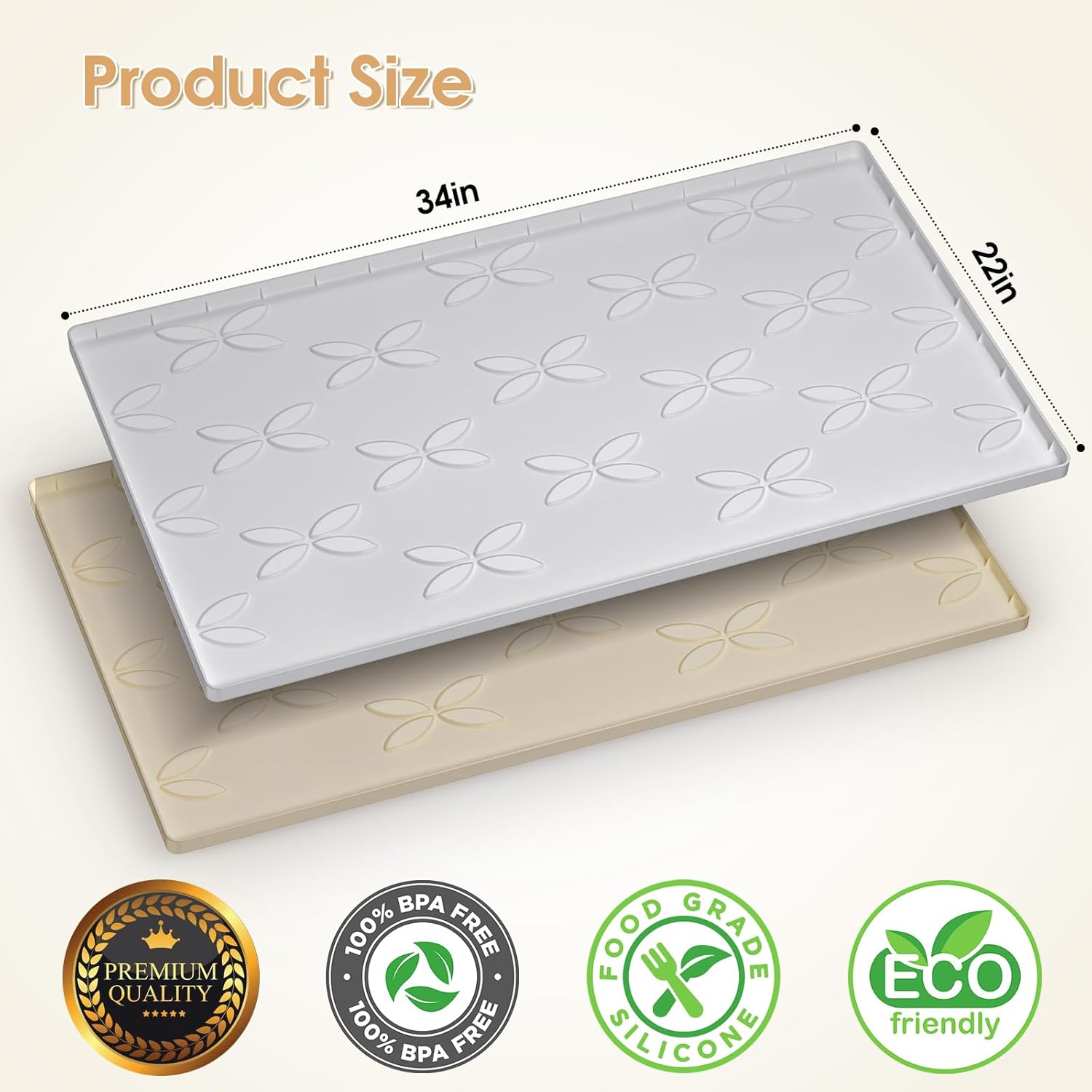 Cat Litter Mat, Large 34" x 22" Litter Box Mat, Waterproof Silicone Litter Mat for Litter Box, Non-Slip, Easy to Clean (Light Grey)