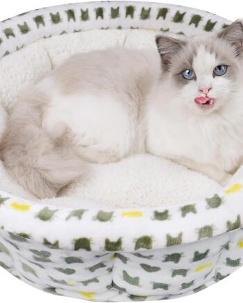 Super Soft Small Dog & Cat Bed, Anti-Anxiety Puppy Cuddler, Cozy Round Fluffy Plush Pet Bed, Machine Washable Faux Fur Donut Cuddler