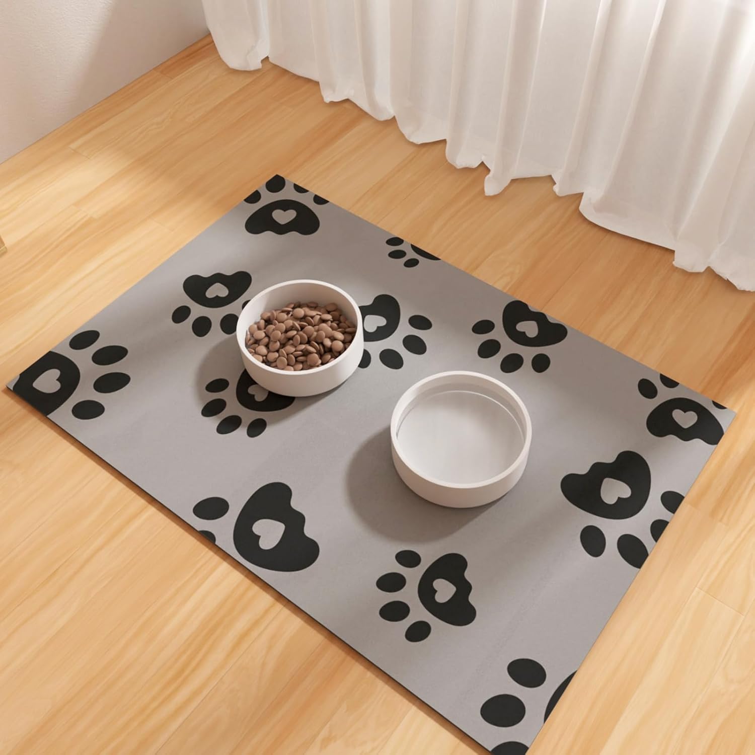 Pet Feeding Mats 16"x24"- Absorbent Dog Mat for Food and Water, Large Pet Food Mat, Rubber Mat for Dog Bowls, Pet Food Mats for Floor, Mat for Cat Food and Water Bowls, Dark Grey