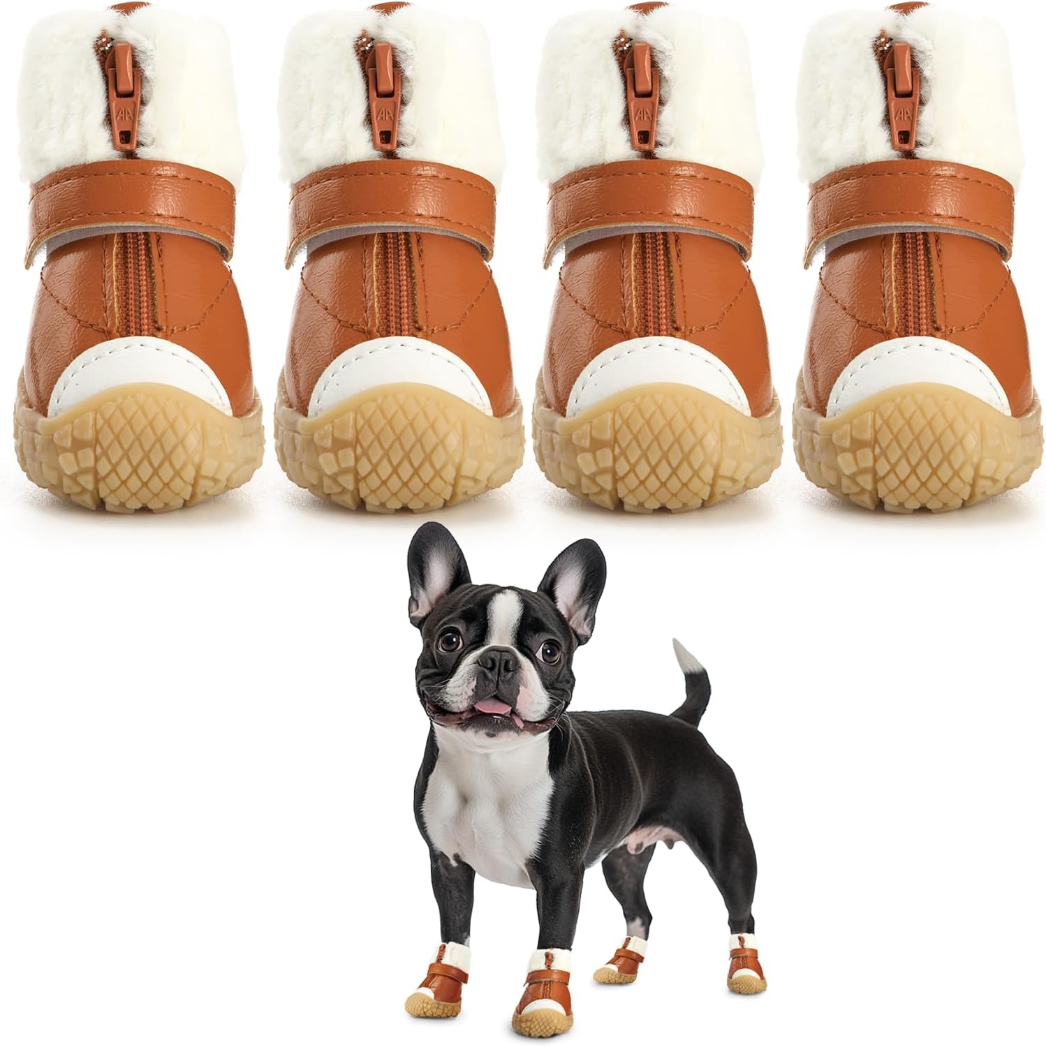 Dog Shoes for Small Dogs, Dog Boots & Paw Protectors for Hot Pavement Winter Snow Hiking, Anti-Slip Dog Booties for Hardwood Floor Brown Size 1