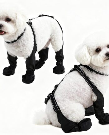 Waterproof Dog Boots for Small/Medium Dogs -Dog Paw Protectors Dog Suspender Boots Anti-Slip Pet Shoes for Outdoor Walking, Reflective Stay-On,Dirt-Proof Comfortable Booties (Black, Small)