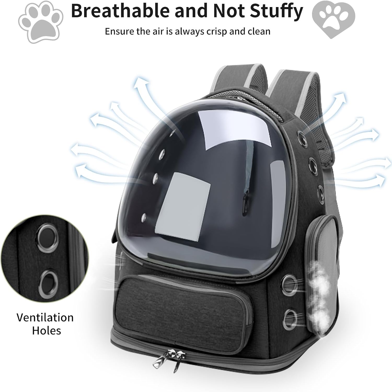 Cat Backpack Carrier for Cats and Small Dogs, Breathable Cat Bubble Backpack, Airline Approved Pet Travel Carrier for Hiking Camping Outdoor(Black)