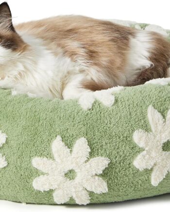 Donut Small Dog Bed - Round Cat Beds for Indoor Cats Calming Pet Beds, Cute Modern Beds with Jacquard Shaggy Plush & Anti Slip Bottom, 20 Inch, Green,XS (20x20x6)