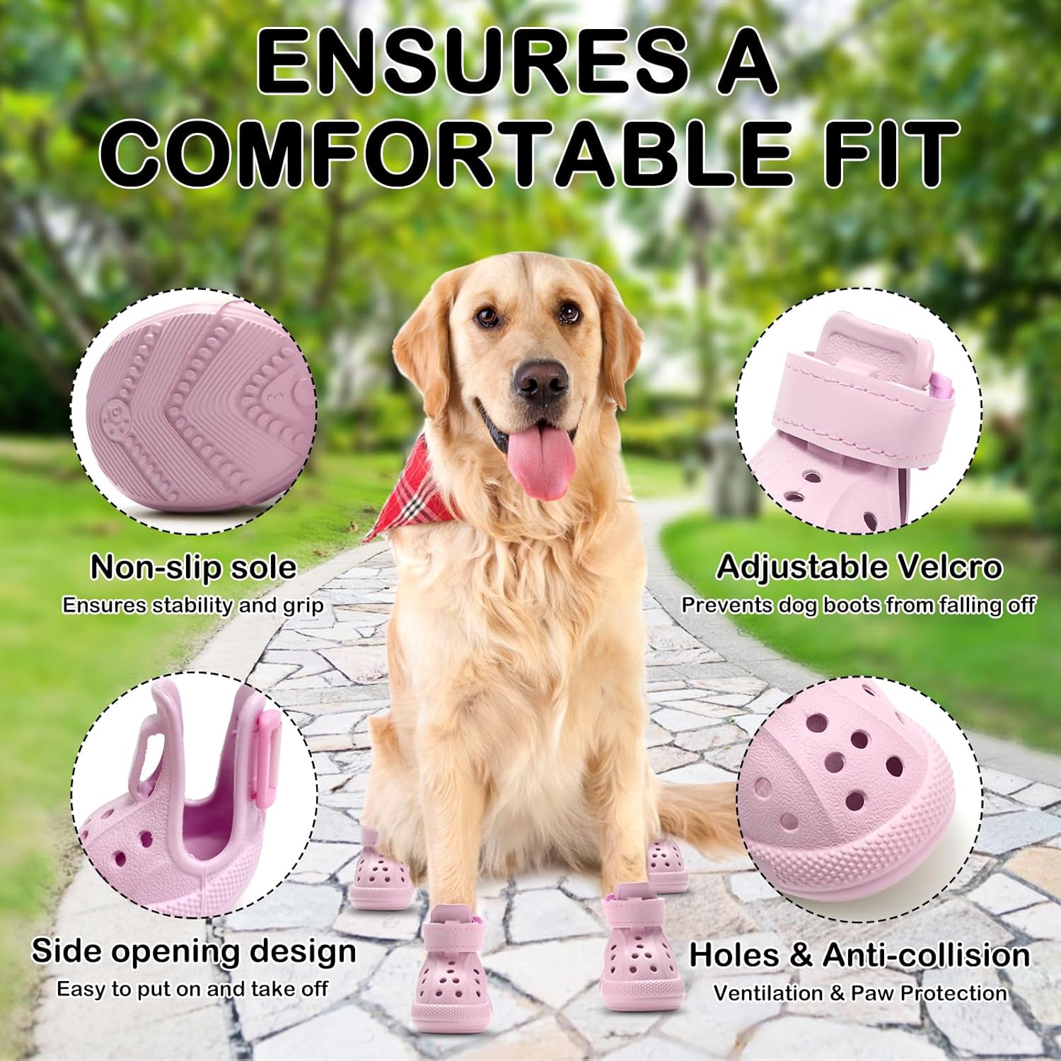 Dog Shoes for Hot Pavement,Non-Slip Waterproof Breathable Easy to Clean Put On and Take Off Dog Boots,Paw Protector for Hot Summer Roads Winter Snow (Pink, Size 8:(3.15"x2.56")(L*W))