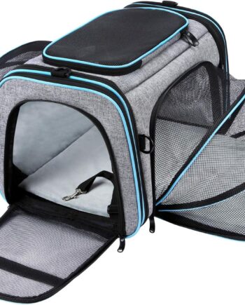 Airline Approved Pet Carrier, Large Soft Sided Pet Travel  Carrier 4 Sides Expandable Cat Collapsible Carrier with Removable Fleece Pad and Pockets for Cats Dogs and Small Animals