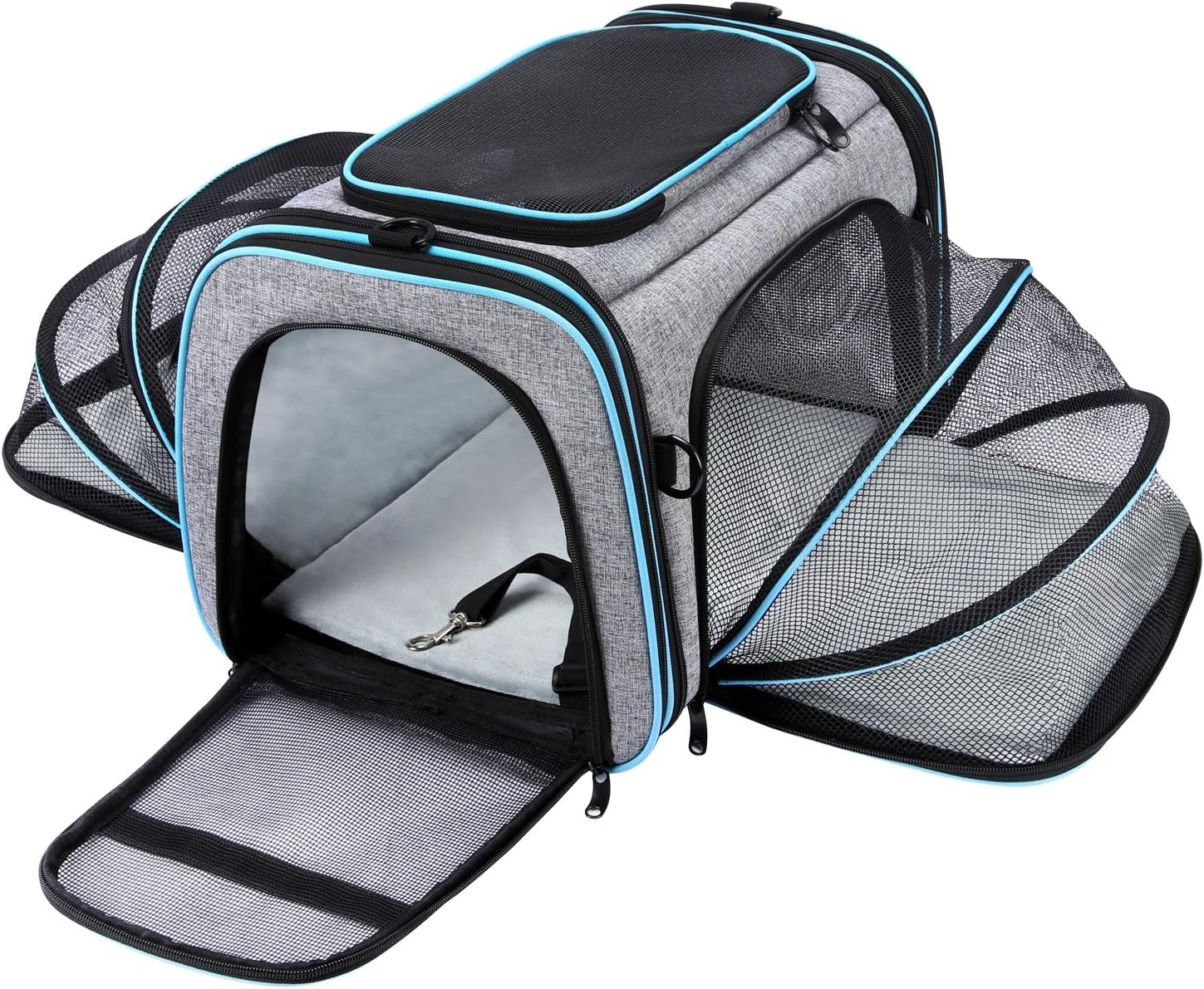 Airline Approved Pet Carrier, Large Soft Sided Pet Travel Carrier 4 Sides Expandable Cat Collapsible Carrier with Removable Fleece Pad and Pockets for Cats Dogs and Small Animals