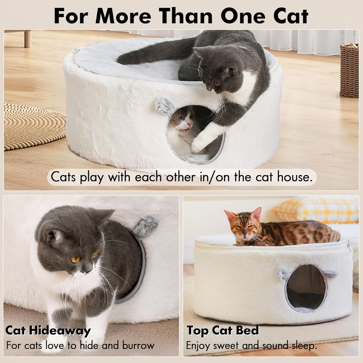 Cat Bed for Indoor Cats, Fluffy Cat Cave Large Enclosed Cat House Pet Bed Hammock with Removable Washable Cover for Sleeping Cat, Kittens, Small Dog, Oval Cat Hideaway