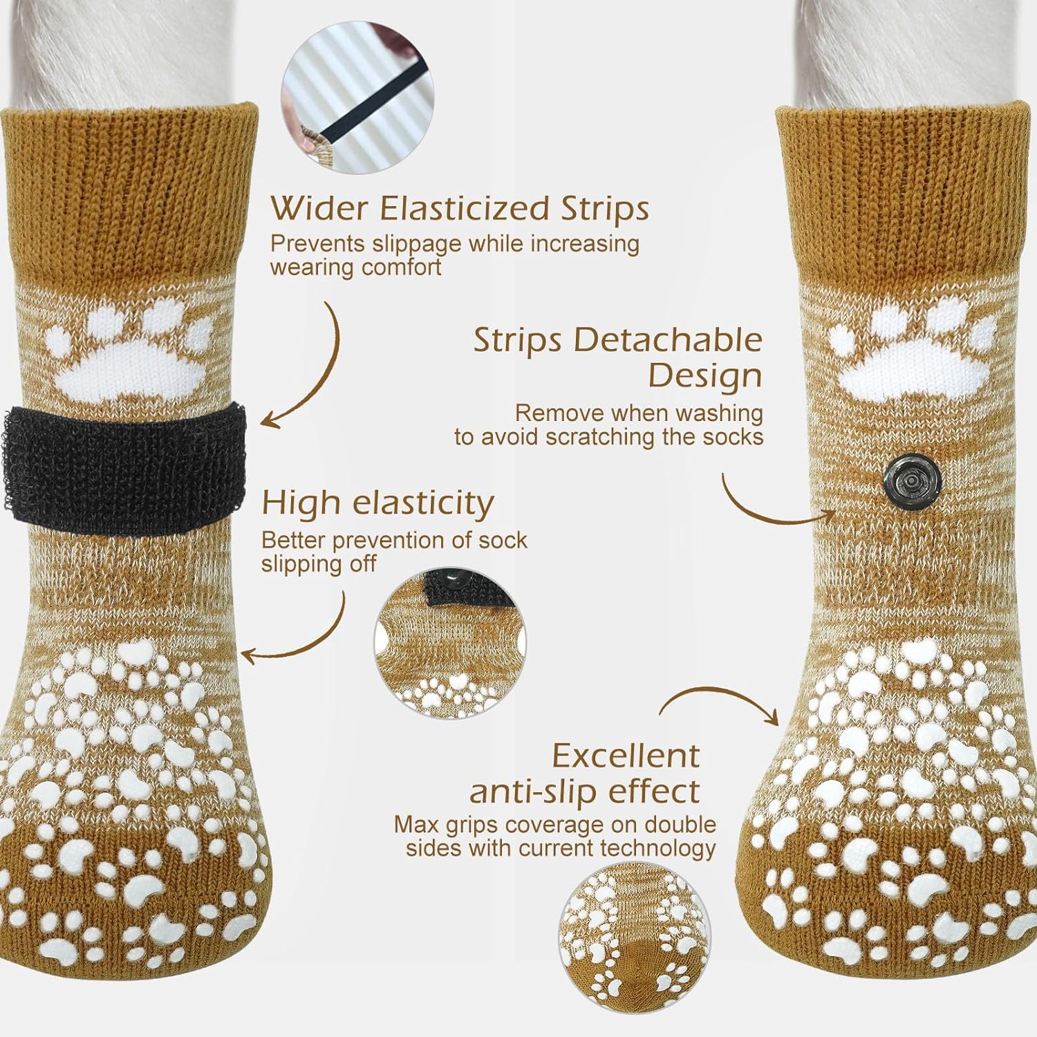 Anti Slip Dog Socks to Prevent Licking Paws, Dog Shoes for Hot Pavement, Dog Booties for Small Medium Large Senior Dogs, Traction Control Boots & Paw Protectors for Hardwood Floors