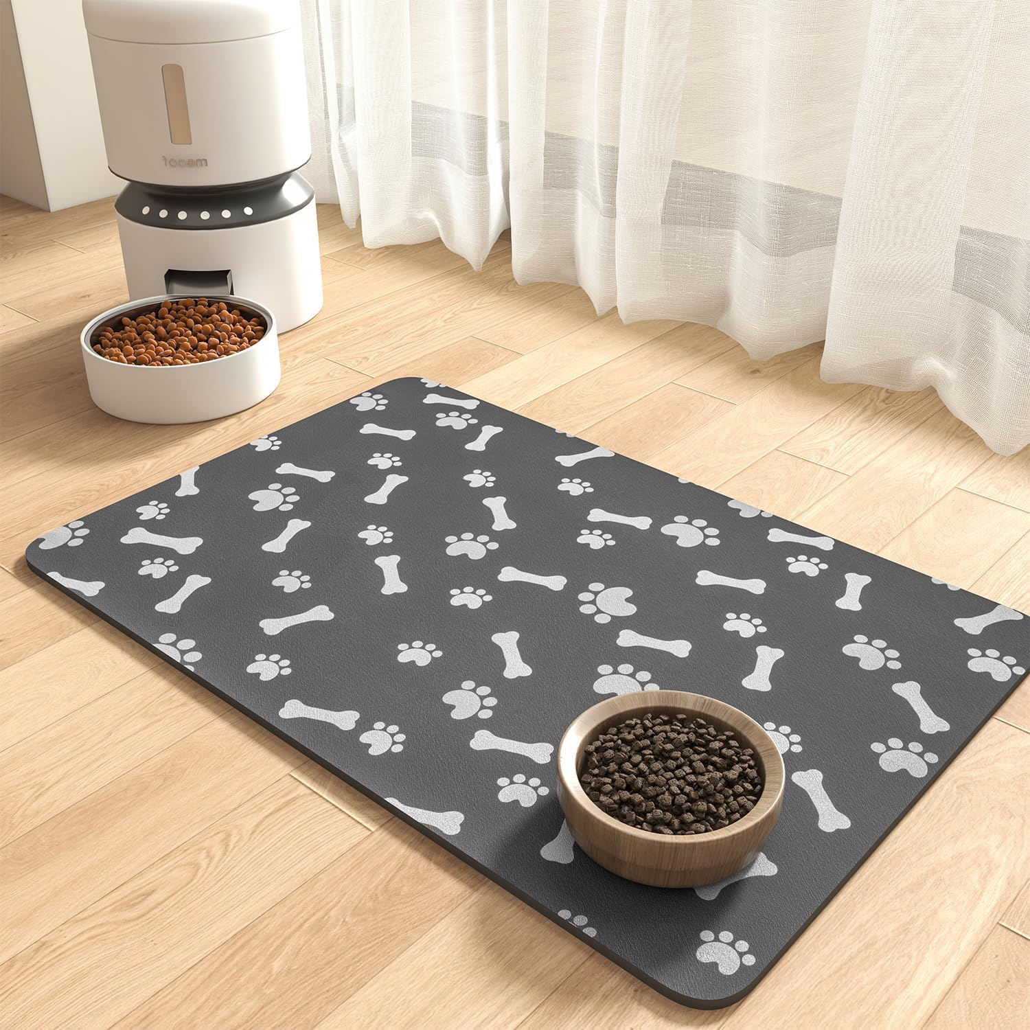 Pet Feeding Mat-Absorbent Dog Food Mat-Mat for Food and Water-No Stains Quick Dry Water Dispenser Mat-Pet Supplies-Dog Placemat for Messy Drinkers 12"X19" Dark Grey