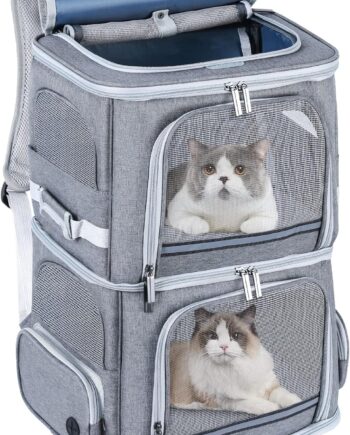 Double Cat Carrier for 2 Cats,Dog Backpack Carrier for Medium Dogs,Double Compartment Pet Carrier Backpack for Dual Pets,for Outdoor Traveling/Stroll and Picnic