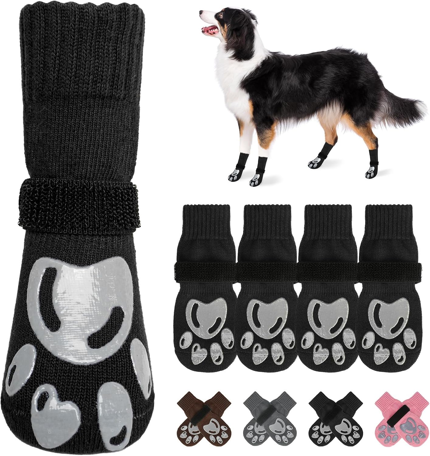 Dog Socks, Non Slip Dog Socks to Prevent Licking Paws -Dog Shoes for Hot/Cold Pavement, Dog Boots & Paw Protectors, Dog Booties for Hardwood Floors, Small Medium Large Senior Dogs