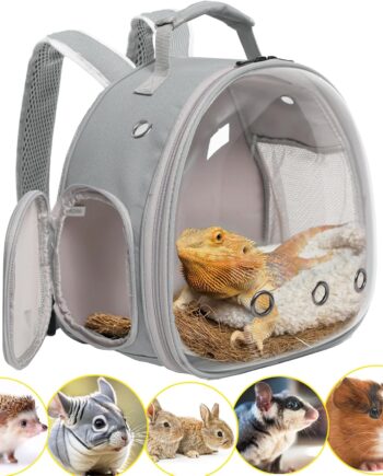 Guinea Pig Backpack Carrier, Reptile Outdoor Used,Bearded Dragon Carrier Backpack with Clear Bubble Window,Small Animal Travel Backpack for Hedgehog Rat Parrot, Airline Approved (Grey, Backpack)