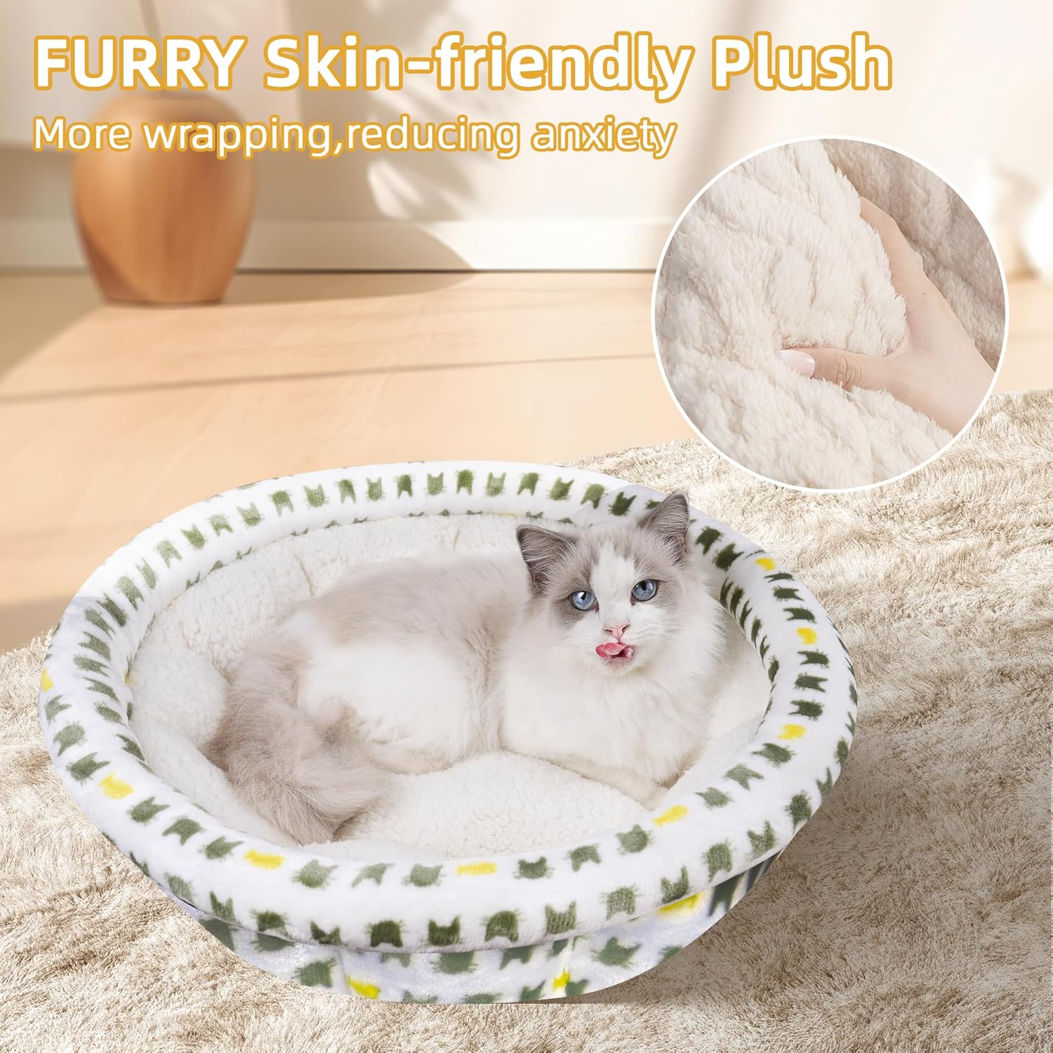 Super Soft Small Dog & Cat Bed, Anti-Anxiety Puppy Cuddler, Cozy Round Fluffy Plush Pet Bed, Machine Washable Faux Fur Donut Cuddler