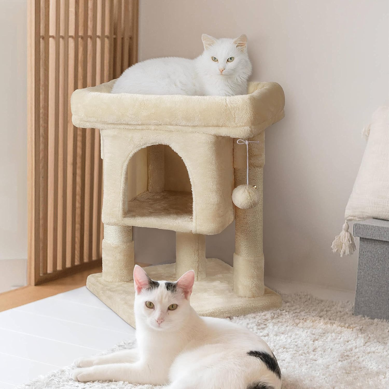 23.5in Cat Tree Tower, Cat Condo with Sisal-Covered Scratching Posts, Cat House Activity Center Furniture for Kittens, Cats and Pets - Beige