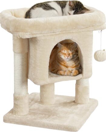 23.5in Cat Tree Tower, Cat Condo with Sisal-Covered Scratching Posts, Cat House Activity Center Furniture for Kittens, Cats and Pets - Beige