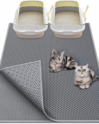 Cat Litter Box Mat: 36"x 30" Waterproof Kitty Cat Litter Trapping Mat, Easy-clean Double-layer Scatter Control Pad Rug (Grey)
