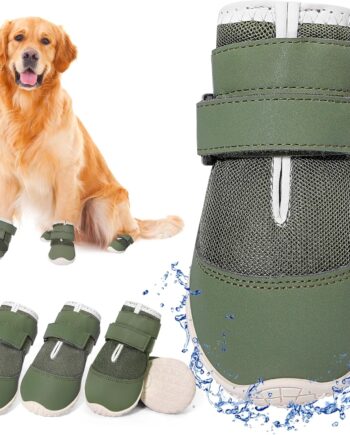 Dog Shoes for Large Dogs, Mesh Breathable Dog Boots & Paw Protectors for Hot Pavement Summer Winter Snow, 360° Anti-Slip Dog Booties for Hiking/Walking,Military Green 4PCS(Size 8)